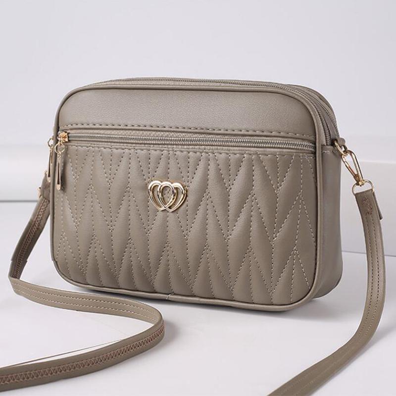 Large Capacity Three Zipper Crossbody Bag New Fashionable and Simple Diamond Shaped Wave Embroidered Monochrome Camera Bag