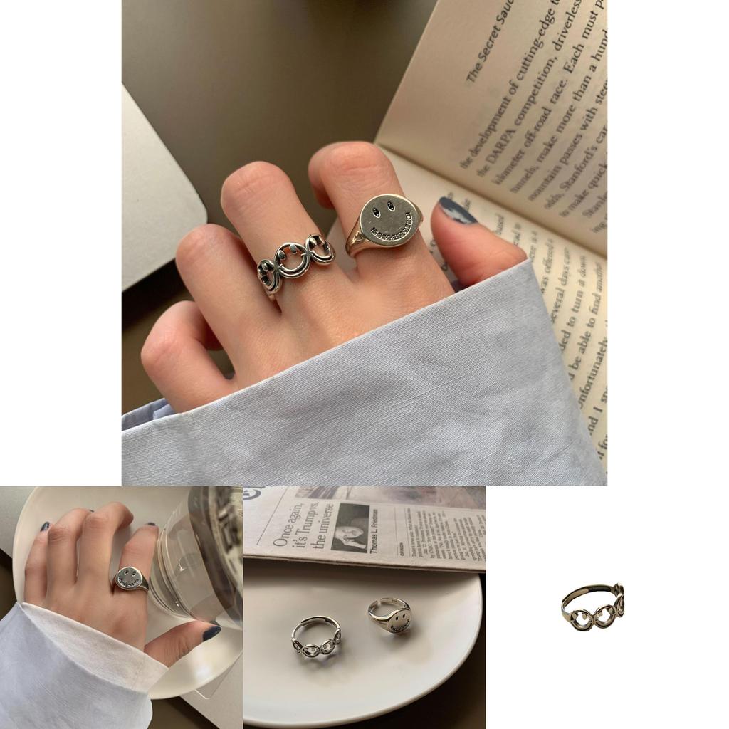 Vintage Korean Inspired Adjustable Ring With Rhinestone Smiley Face Design For Fashionable Women