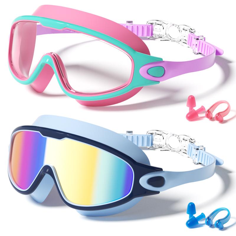 HD Anti-Fog Kids Swim Goggles Waterproof Anti-UV Wide View Swimming Goggles for Boys Girls Age 3-14