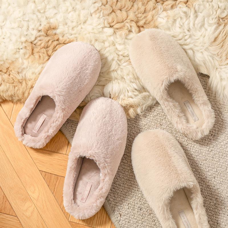 Women's Waterproof Non-Slip Short Plush Cotton Slippers - Thick Sole, Solid Color, Indoor/Outdoor