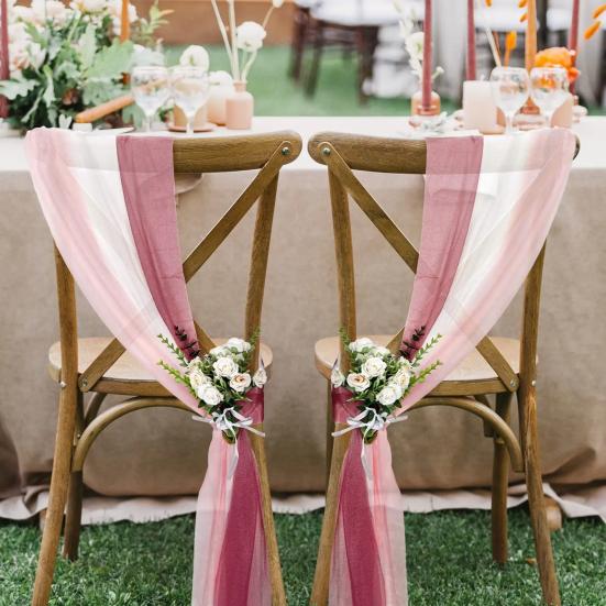 Chiffon Chair Sashes Wedding Aisle Decorations 9Ft Wrinkle-Free Draping Fabric for Ceremony Reception Party Banquet Decoration