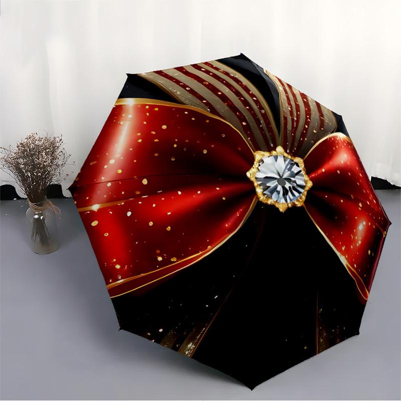 1pc Bowtie Diamond Automatic Folding Umbrella, 8-Rib Iron Frame, Casual Outdoor Accessory for Birthday Festival Gifts Yy251128183