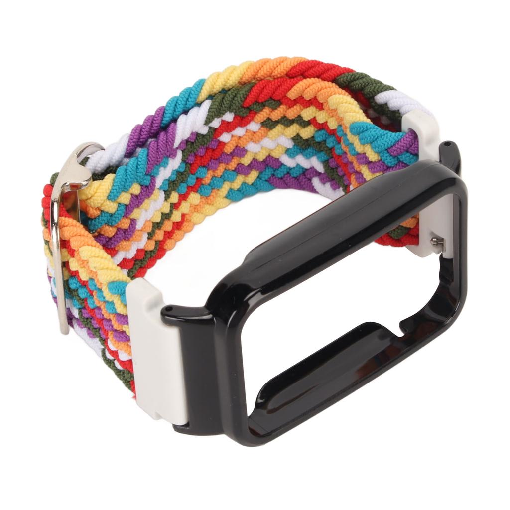 Stretch Nylon Braided Watch Strap Band with Protective Bumper Case Accessory Fit for Mi Band 7 Pro Multicolor and Black