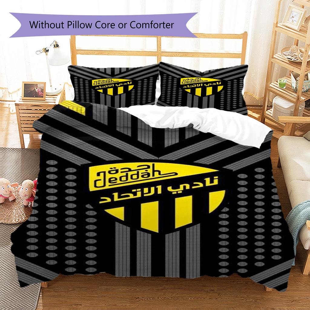 Al-Ittihad Club Logo Pattern Bedding Set Quilt Cover Pillowcase Home Decor Gift (1 * duvet cover + 2 * pillowcase, without core)