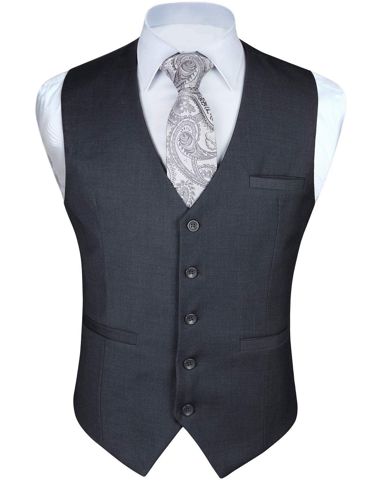 

HISDERN Жилет от костюма с карманами и блестящий, приталенный для формального и делового мужского жилета, посадка, носка, свадьбы, (Серый/М) В-01