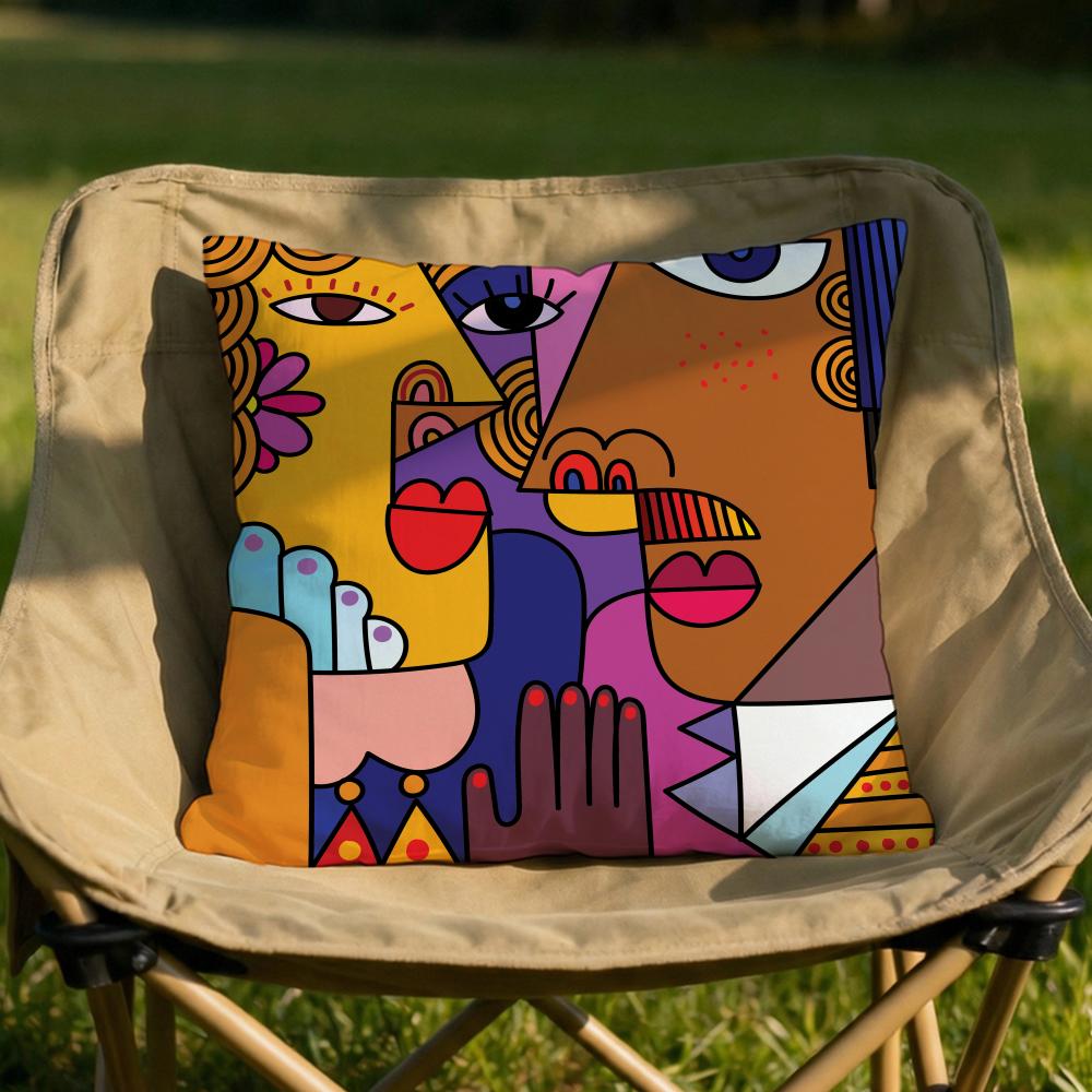 Colorful Abstract Faces Cushion Cover Soft Reversible  Durable Pillow Cover  MultiScene Use for Home  Car Daily Comfort