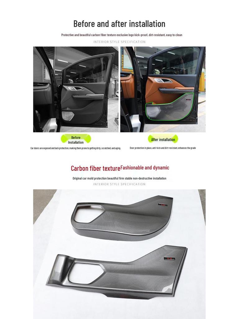 Carbon Fiber Anti-Kick and Anti-Scratch Door Pads for 22-23 Hongqi HQ9 - Interior Protection