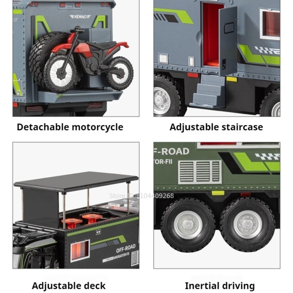 1:18 Scale NOMADISM RV Model Toy Car Music Light Alloy Body Rubber Tires Off-road Motor Home Models Kids Collectible Item