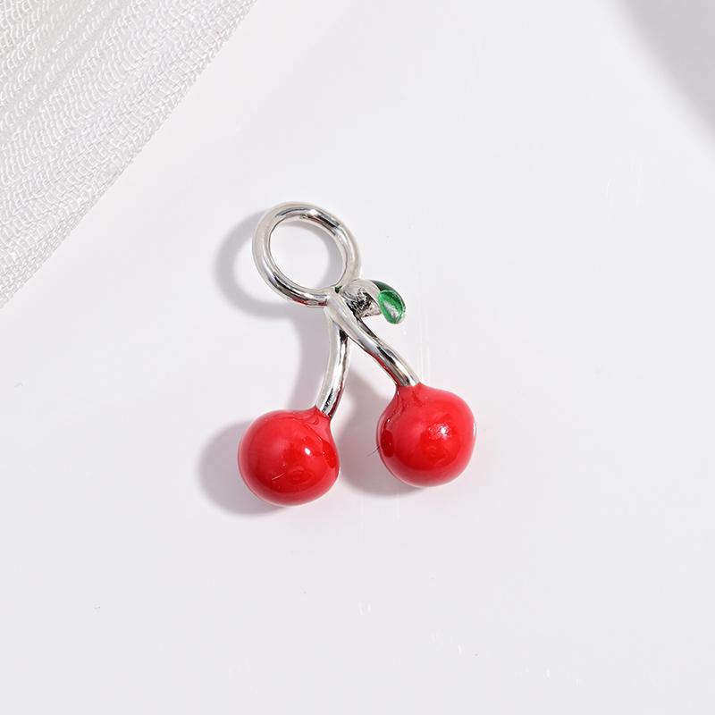 ZHUKOU Enamel Oil Drop With CZ Stone Strawberry Cherry Fruit Series Pendant DIY Handmade Jewellery Accessories:VD1654-1665