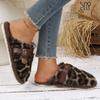 Fashion Fashion Leopard Print Fur Slippers for Women Outdoor Light Non Slip Fluffy Slippers Woman Comfy Flat Heel Plush House Slides