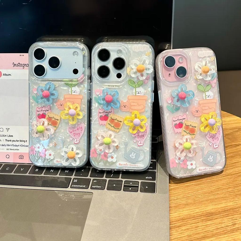 Three-dimensional color flower shell pattern mobile phone case for iPhone17PROMAX anti-drop Apple 16 protective case