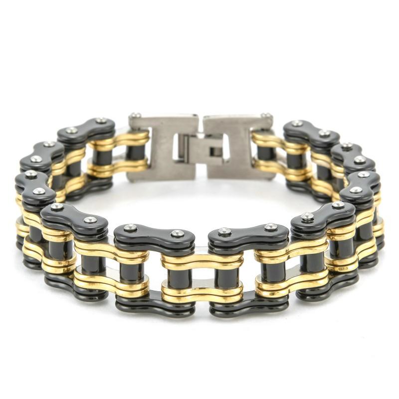 Titanium Steel Cycling Bracelet Men Geometric Biker Chain Style Black With Gold Blue Red Accents Durable Adjustable Wristband
