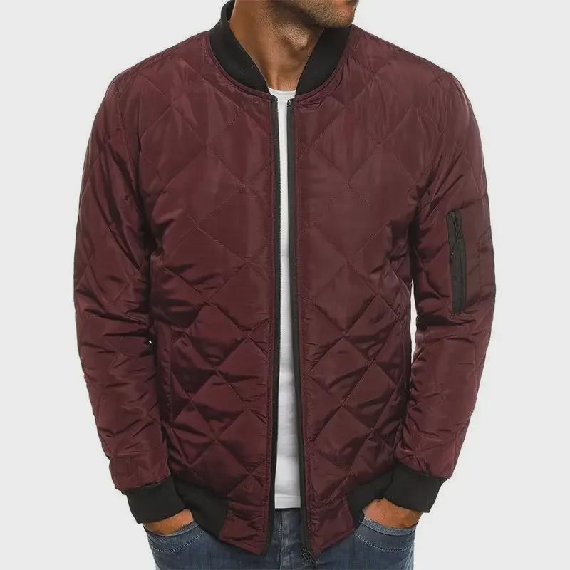 Men's Solid Color Quilted Cotton Jacket with Stand Collar - 2023 Winter Edition