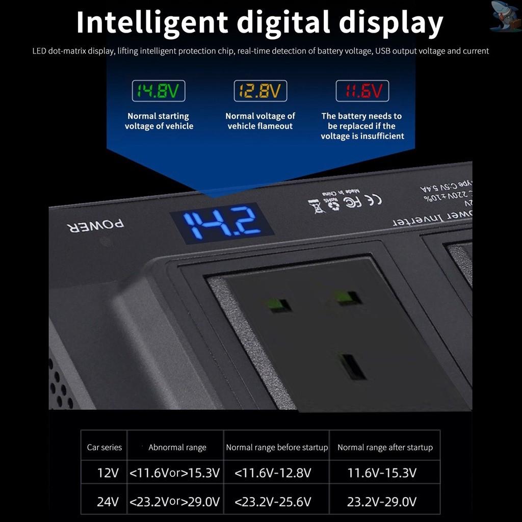 200W LCD Screen Power Inverter DC 12V to 220V AC Car Plug Converter Portable 4 USB Ports Charger Adapter