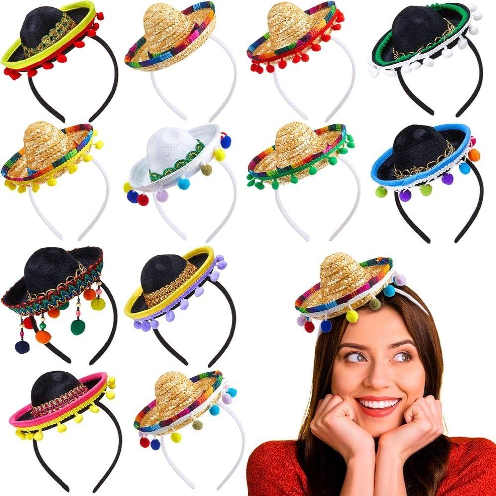 Cute DIY Mexican Mini Hat Straw with Hoop Sombrero Hat Funny Hats Birthday