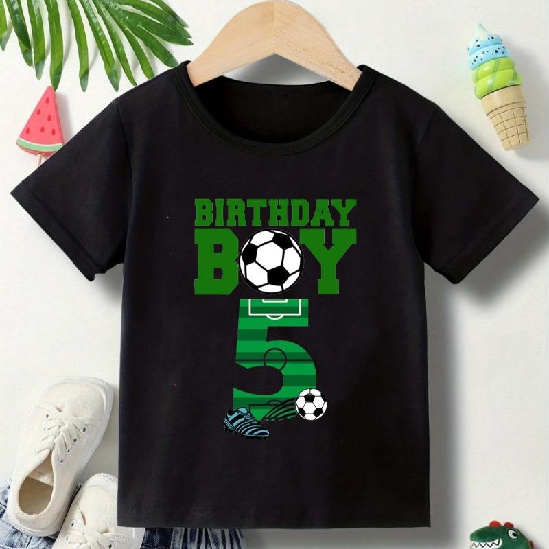 Boys Crew Neck Short Sleeve T-Shirt with Soccer Birthday Number 5 6 7 Print