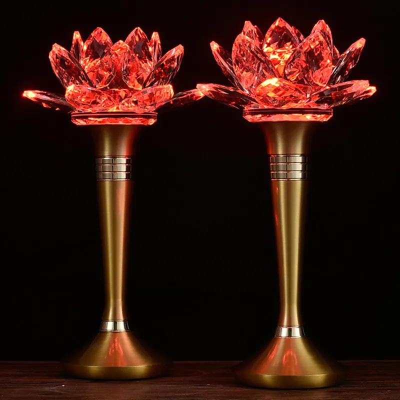 2pcs Chinese Crystal Candle Holder Ornaments Colorful Simulated Candlestick Buddha Hall Worship Home Decor Buddhist Accessories