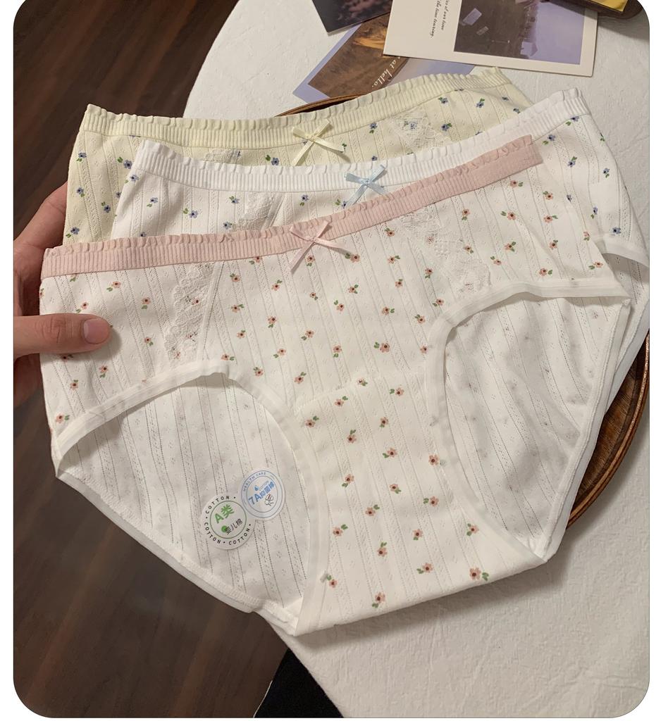 Women Teen Girls Mid Waist Pure Cotton Antibacterial Extended Crotch Triangle Underwear