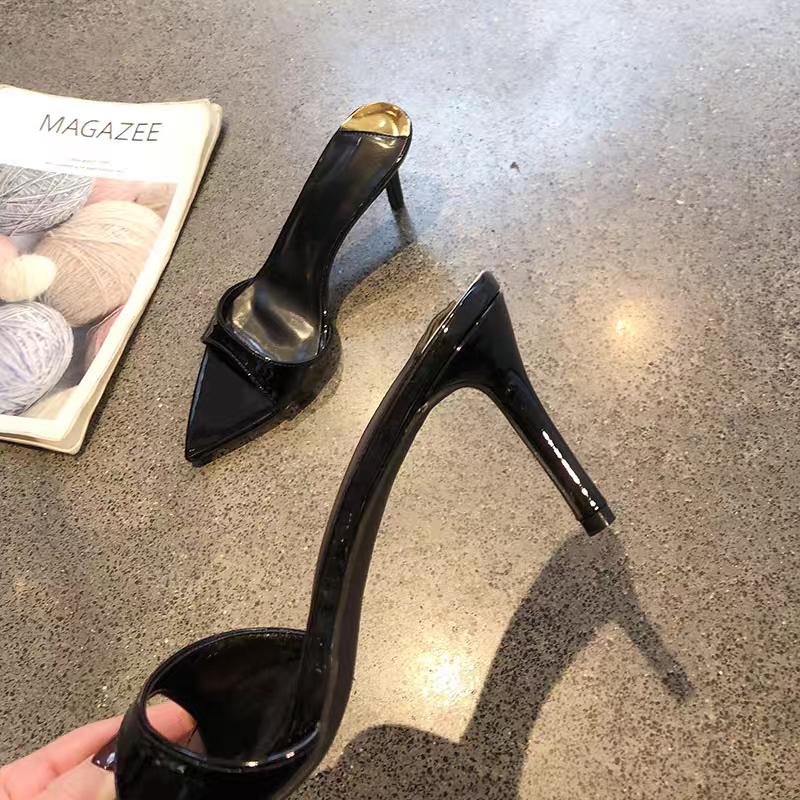 Fashion New Style Fashion Sexy PU Shallow Slim High HeelsWomen's Pointed Open Toe Outdoor Solid Color Anti Slip Sandals Slippers Mules
