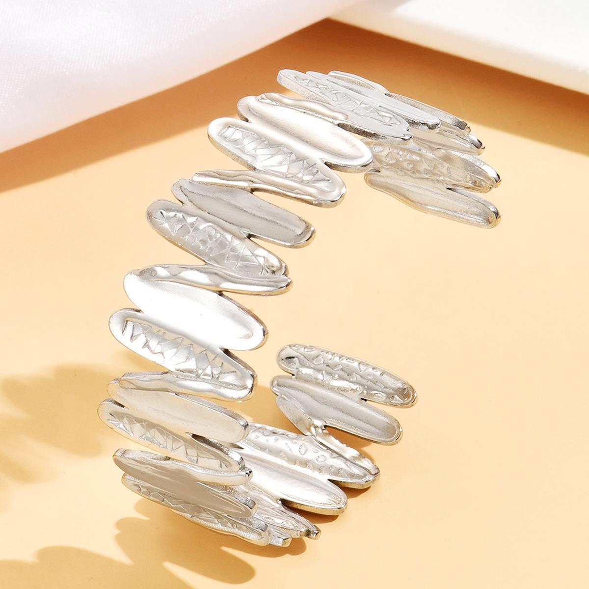 Women s Geometric Irregular Lines Stainless Steel Cuff Bracelet