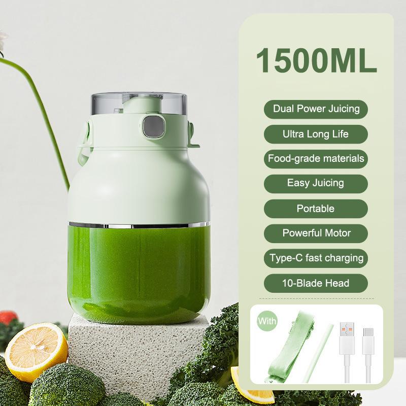 

Беспроводная портативная электрическая соковыжималка большой емкости 1500 мл спортивная чашка для свежих фруктов с 10 лезвиями из нержавеющей стали