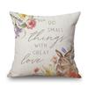 Happy Easter Decoration Art Cute Bunny Rabbit Eggs Spring Cotton Linen Sofa Throw Pillow Case Decorative Cushion Cover