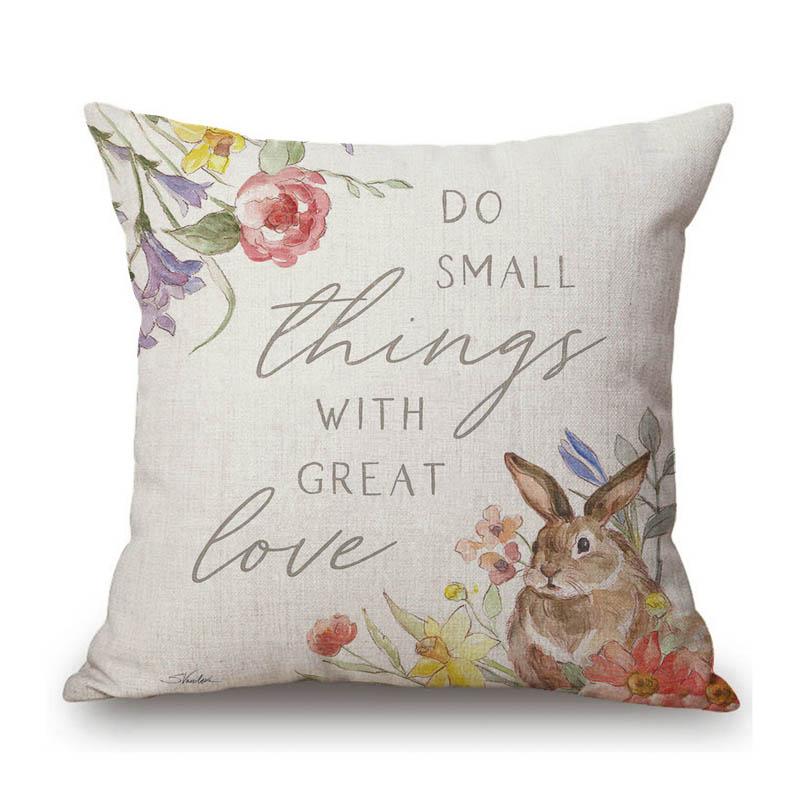 Happy Easter Decoration Art Cute Bunny Rabbit Eggs Spring Cotton Linen Sofa Throw Pillow Case Decorative Cushion Cover