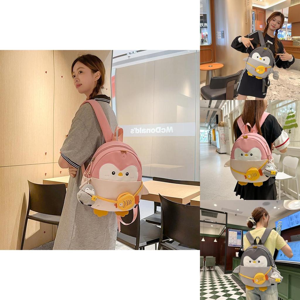 Penguin Plush Backpack For Girls With Large Nylon Storage And Comfortable Arcshaped Shoulder Straps For Casual Wear