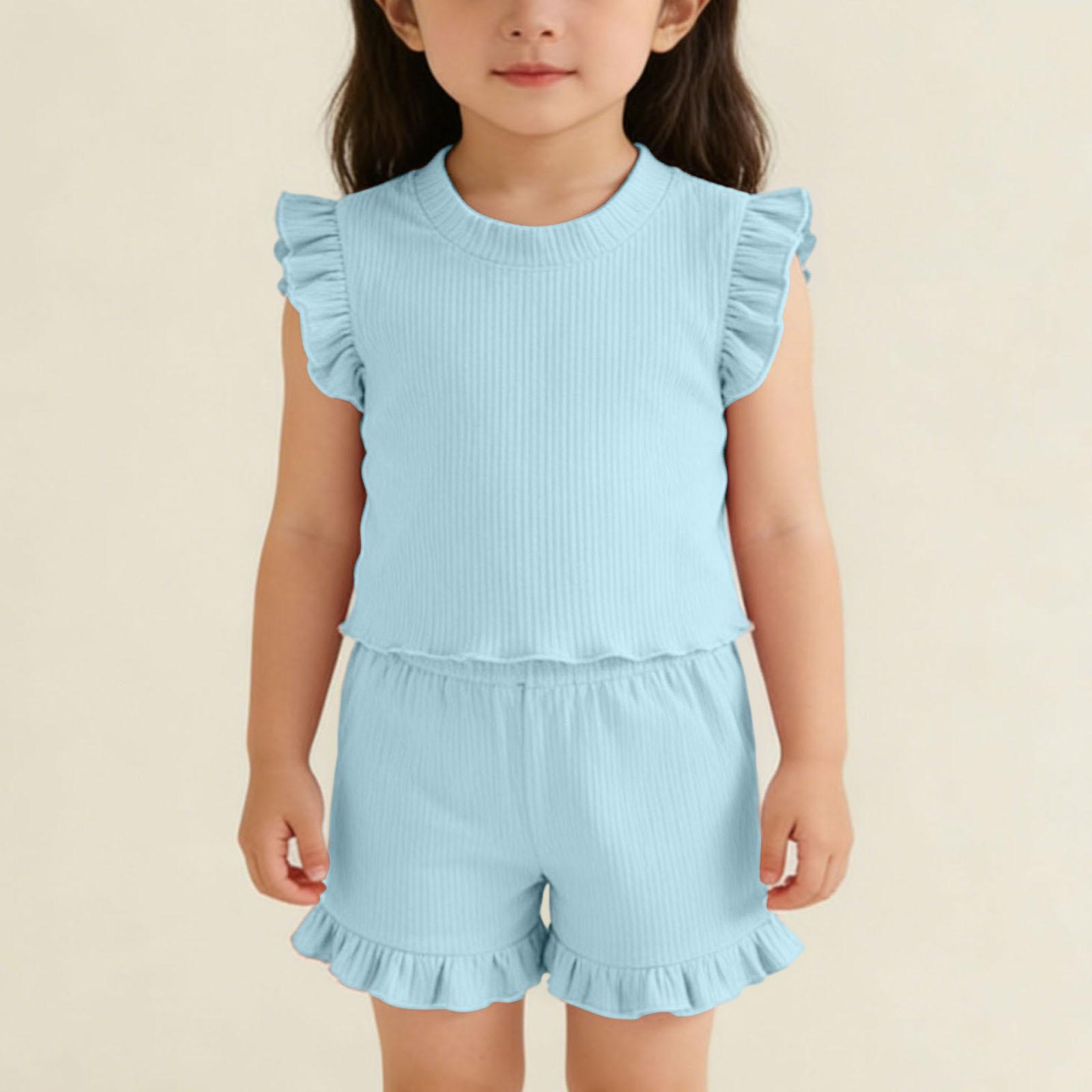 Children s Sweet Set Cute Vest Shorts Girls Sleeveless Casual Two-Piece Set 100 синий