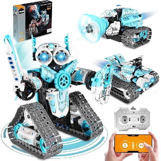 5 in 1 STEM Building Set with LED Light, APP & Remote Controlled Cars Building Toys Kit, RC Robot Tank Sleigh Tracked Racer 554 PCS, Toy Gifts for