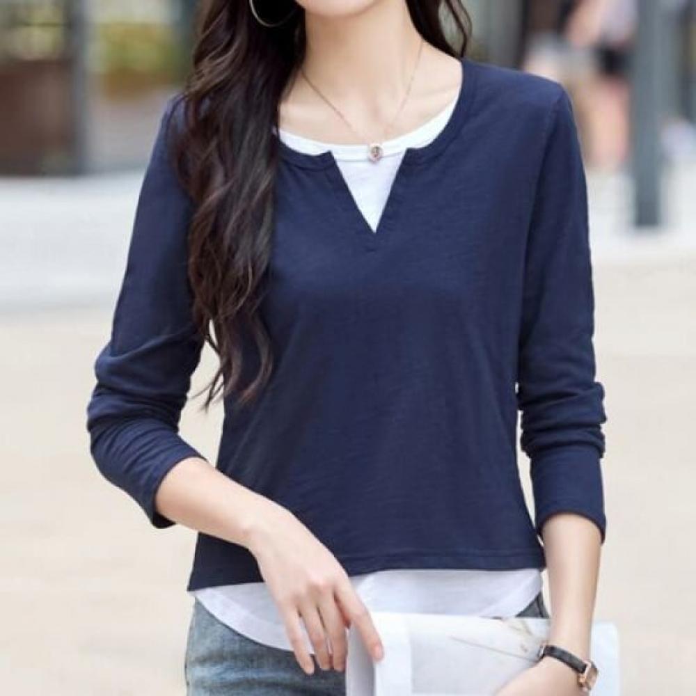 Navava Women Casual 2in1 Round Neck Long Sleeve T shirT nT2904