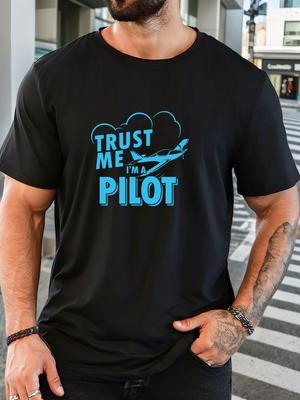 T-Shirt Print 100% Cotton Pilot Slogan Pattern Summer Round Neck Breathable Men's Short Sleeves Loose Cotton Tee Daily Top