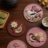 4Pcs/set Non-slip Print Coaster Imitation Woven Table Mat Creative Coffee Cup Mat
