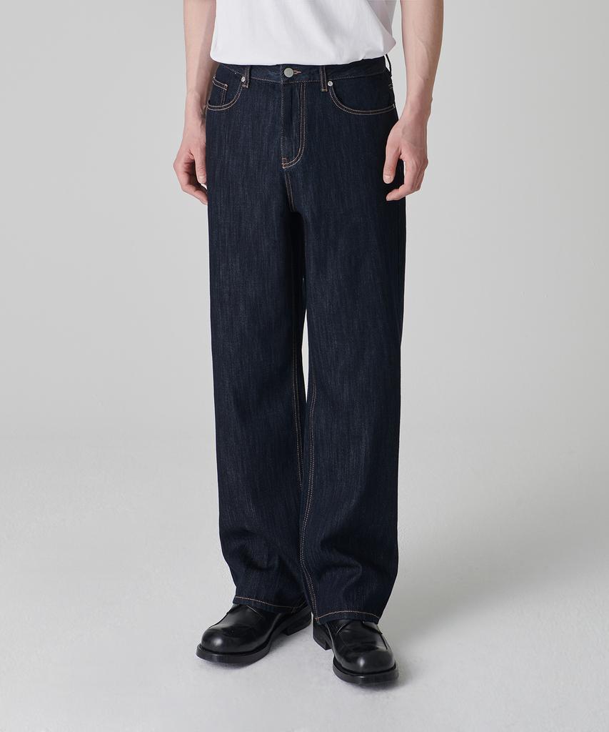 MUSINSA STANDARD Linen-Like Wide Denim Pants [Deep Indigo]