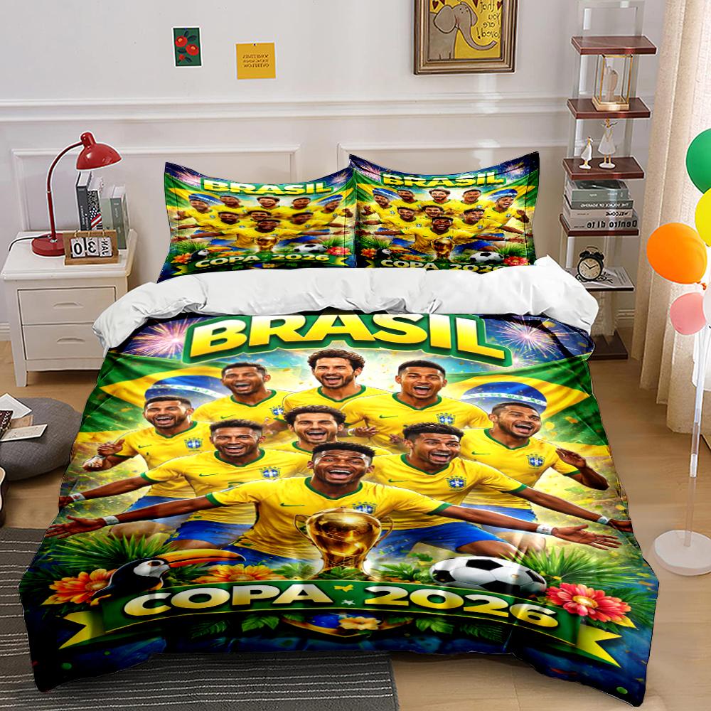 Brazil Soccer Team Copa 2026 Bedding Set Bedding Set (1 Duvet Cover, 2 Pillowcases, Duvet Not Included)