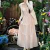 French Lace Splicing Pink Suspender Dress Summer Vacation Style Gentle Long Dress Niche Super Fairy Simple Young