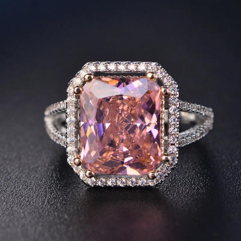Bagues Épaisses Plaqué Cuivre Vintage, Bague Bicolore Morganite CZ, Halo Pierre Coussin & Anneau Pavé, Bijoux Statement Élégants pour Femmes 8 gray