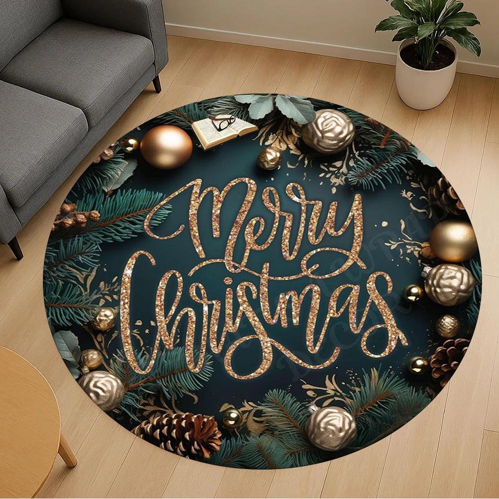 1PC Merry Christmas Office Round Area Rug, Under Office Chairs Bedroom Living Room Home Decor,Carpet for Office, -1110262