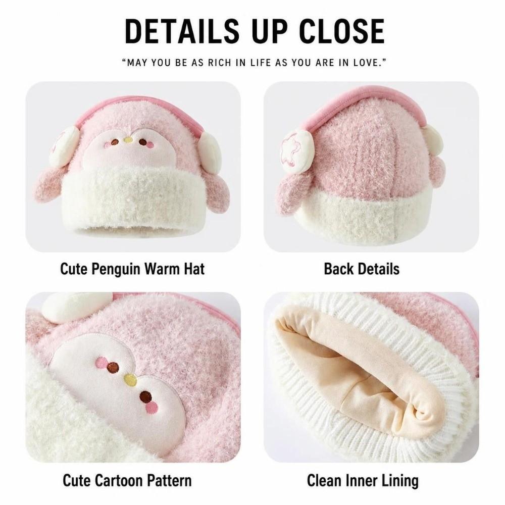 Warm Penguin Beanie Cartoon Thick Knit Earflap Hat Cute Kids Plush Winter Hat Ages 3-8