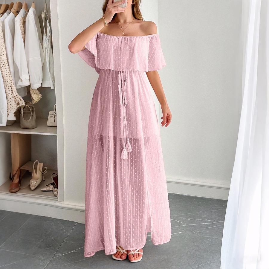 Elegant Temperament with A Bra Waist Short Sleeve Long Skirt Dress Women's Dress 2025