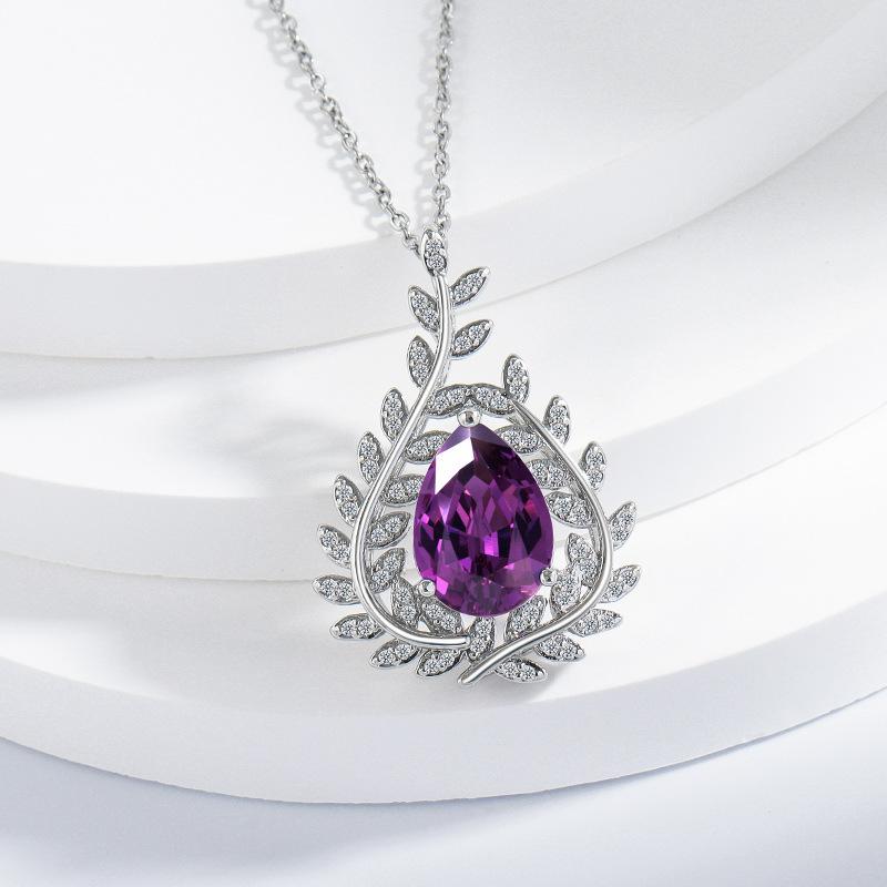 925 Sterling Silver Purple Zircon Pendant Necklace Birthday Party Anniversary Gift