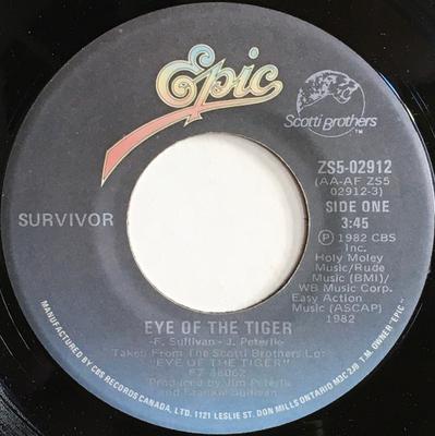 Disque 7 pouces SURVIVOR - Eye Of The Tiger ZS502912 Epic, Scotti Br 1982 Canada Rock Occasion