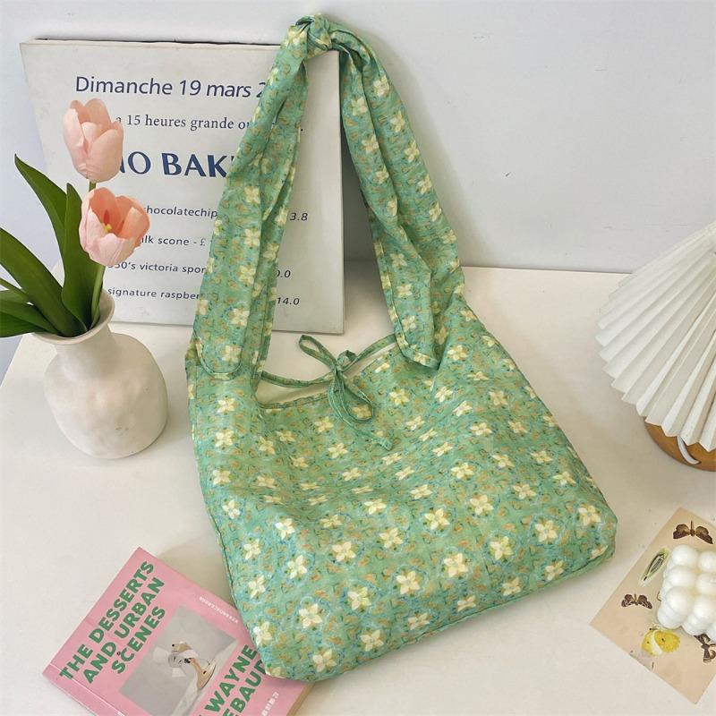 Ins New Green Lotus Shoulder Bag Fresh Printed Vest Bag Student Class Bag Laceup Schoolbag