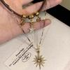 Metal Chain Necklace with Sunflower and Star Pendants Clavicle Choker for Women