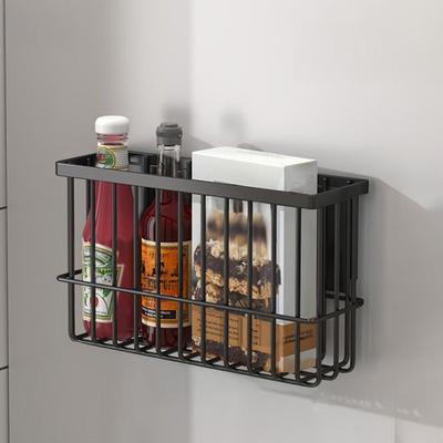Cabinet Door Organizer Adhesive Storage Rack Inside Cabinet Kitchen Wall Mounted Pantry Caddy Hanging Storage Basket for Fridge Bathroom Organization