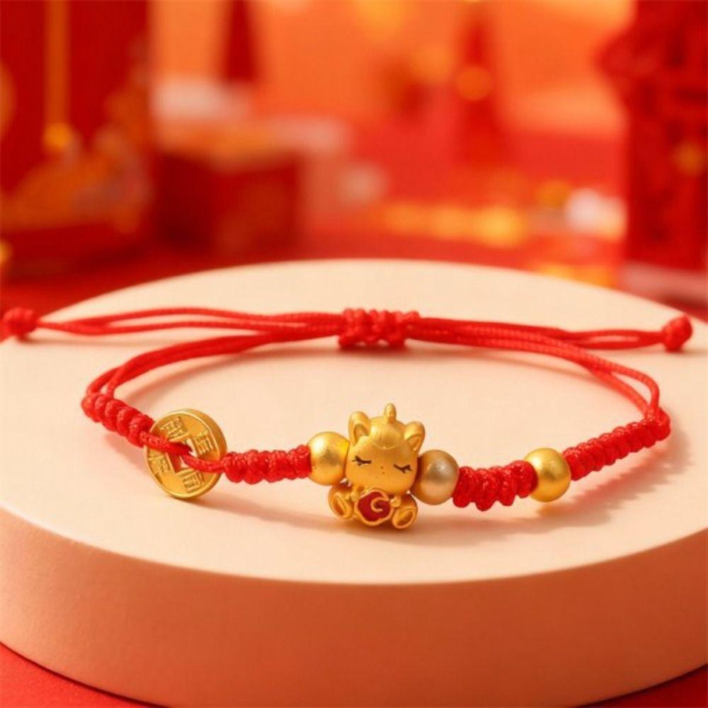 Chinese Style Lucky Pony Red Rope New Year Hand Rope Fortune Bracelet Horse Year Bracelet  Gift
