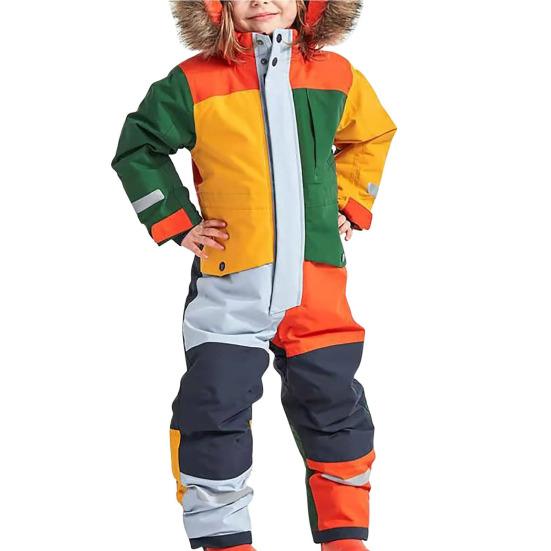 Kids One Piece Ski Suit Waterproof Windproof Snowsuit Tear-Resistant Warm Coral Fleece Lining Winter Outdoor Overalls for Boys Girls Snowboarding