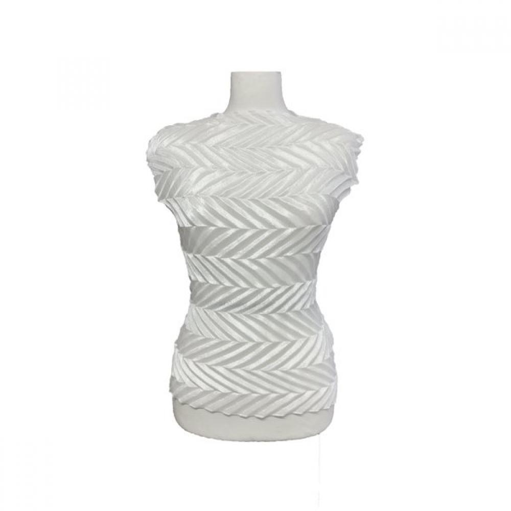Specchio Boat Neck Sleeveless Tee Zigzag Pleated 441 158