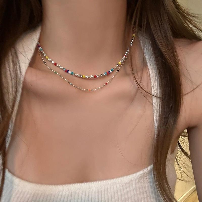 Colorful Double-Layer Beaded Necklace - Women's Luxury Clavicle Choker Accessories