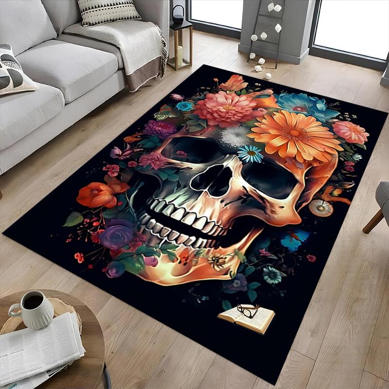 1PC Skull Flowers Carpet Ultra Soft, Thick & Absorbent, Non Slip Machine Washable Mat for Entryway